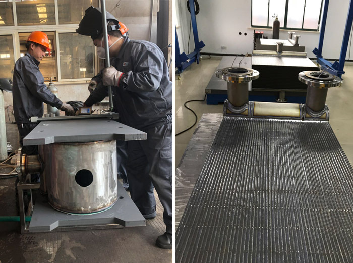 方形全焊接钛板生产现场